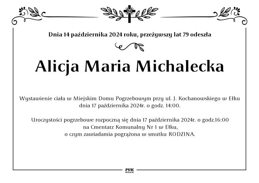 Alicja Maria Michalecka - nekrolog